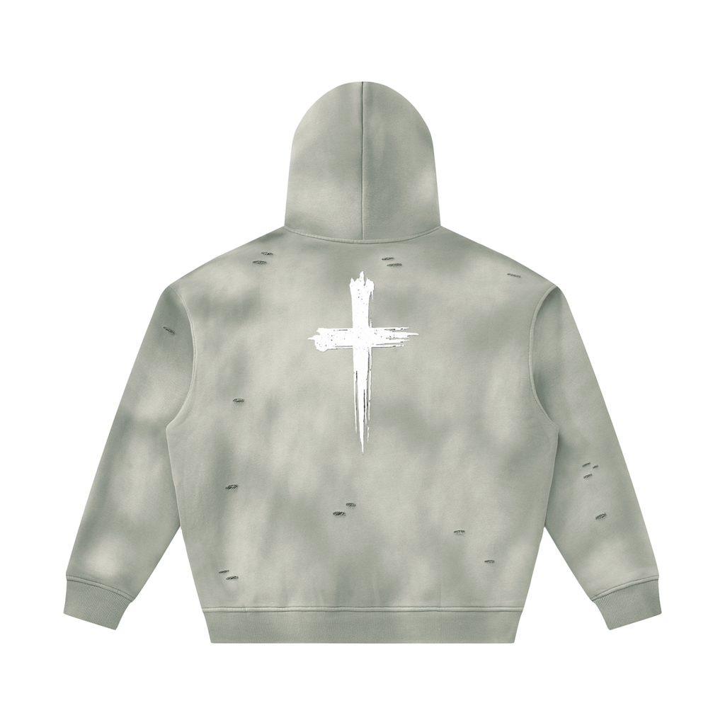 Unisex Sunfade Frayed Fleece Hoodie