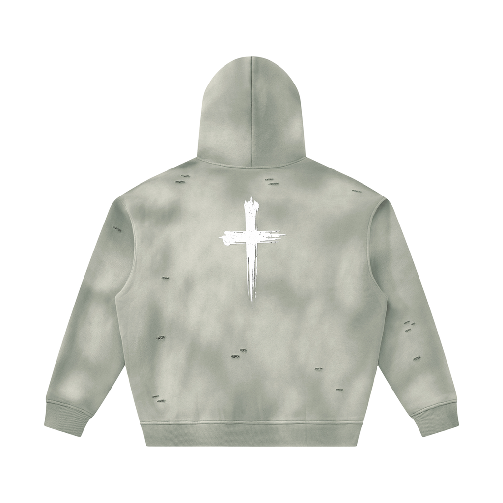 Unisex Sunfade Frayed Fleece Hoodie