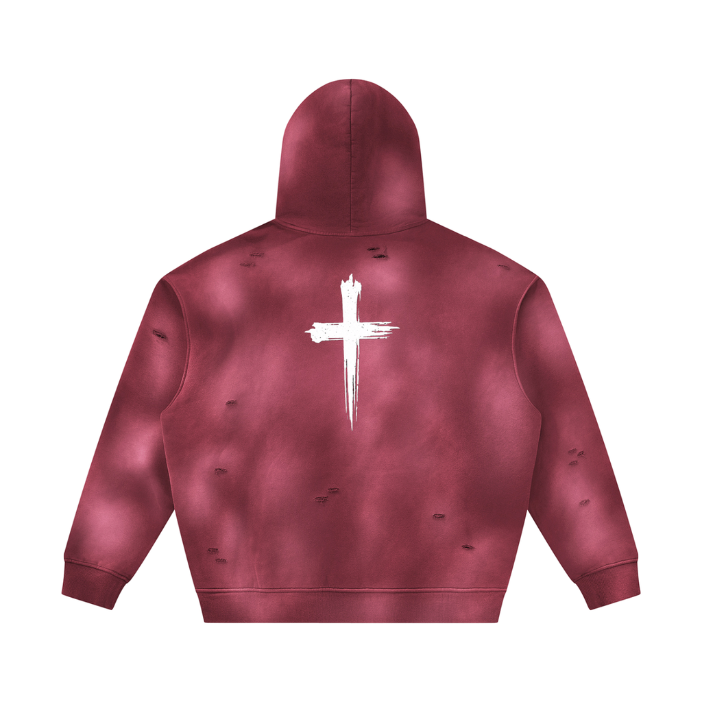 Unisex Sunfade Frayed Fleece Hoodie