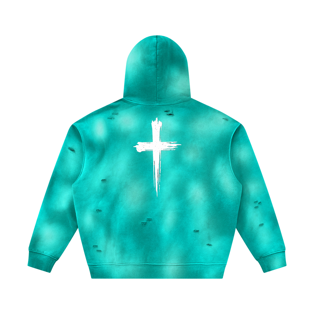Unisex Sunfade Frayed Fleece Hoodie